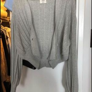 Grey plunged front cardigans (2 buttons) small